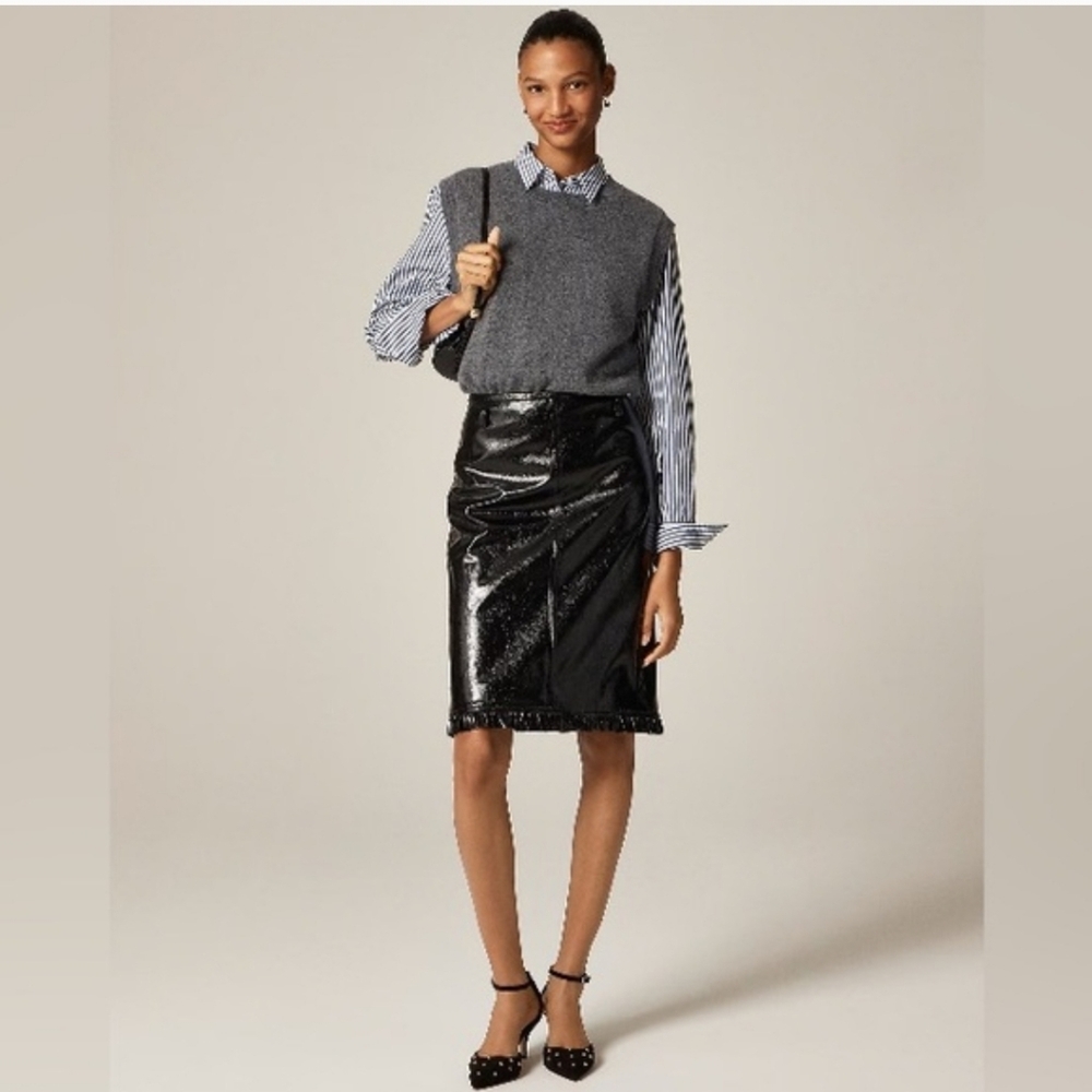 J Crew Ruffle-trim pencil midi skirt in faux leather CM746 Size 8 NWT